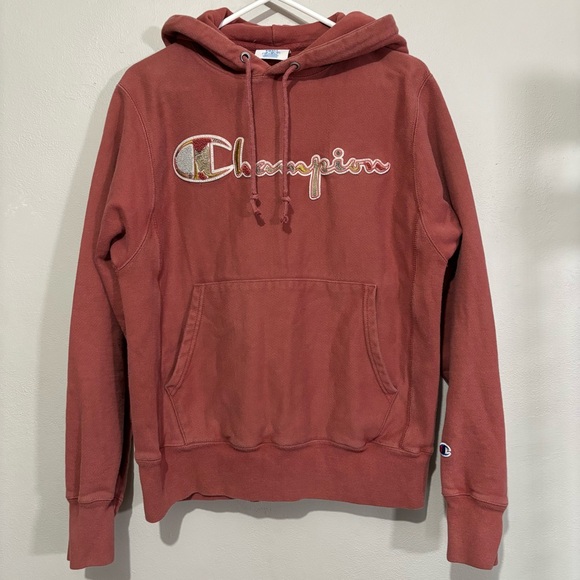 Champion Reverse Weave Hoodie Red Sandalwood Pullover Sweatshirt Size Small - Picture 3 of 8